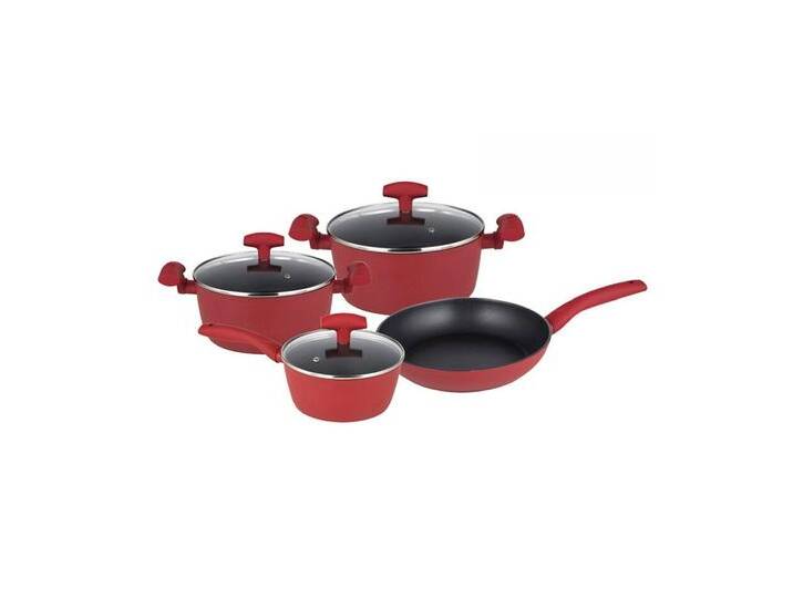 Michelino Kochtopf 7 teiliges Set mit Glasdeckeln inkl. Pfannenschutz - Rot, Aluminium (7-tlg), Induktionsgeeignet, rot von OTTO