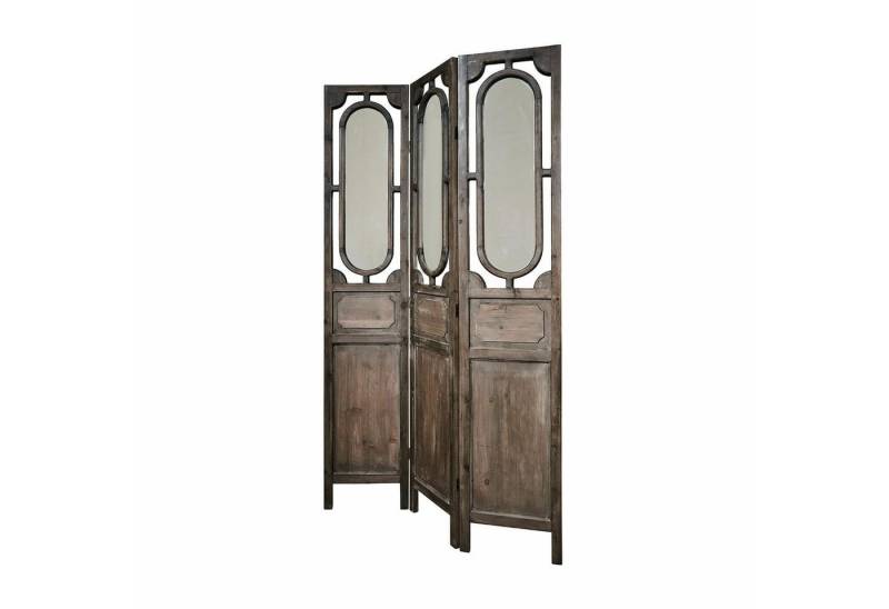 Mirabeau Paravent romantischer Raumtrenner Long Island aus Holz mit Spiegel-Elementen (kunstvoll verziert, klappbar, braun, faltbar), Trennwand, Tannenholz & Spiegel, B 108cm, H 180cm, T 2,5cm von Mirabeau
