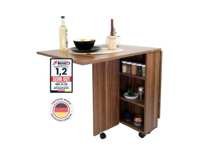 Moblix Klapptisch JEY Esstisch, Küchentisch, Klappbar für kleine Räume (Freistehend, 140/60/75 cm), mit Ablagen in der Mittelkonsole, Mobil mit Rollen von OTTO