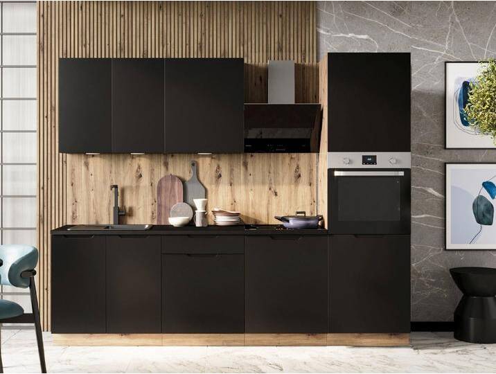 Möbel für Dich Küchenzeile Moderne grifflose Einbauküche ISABEL 260 cm 6-teilig, grifflos, schwarz, Front: Schwarz von OTTO