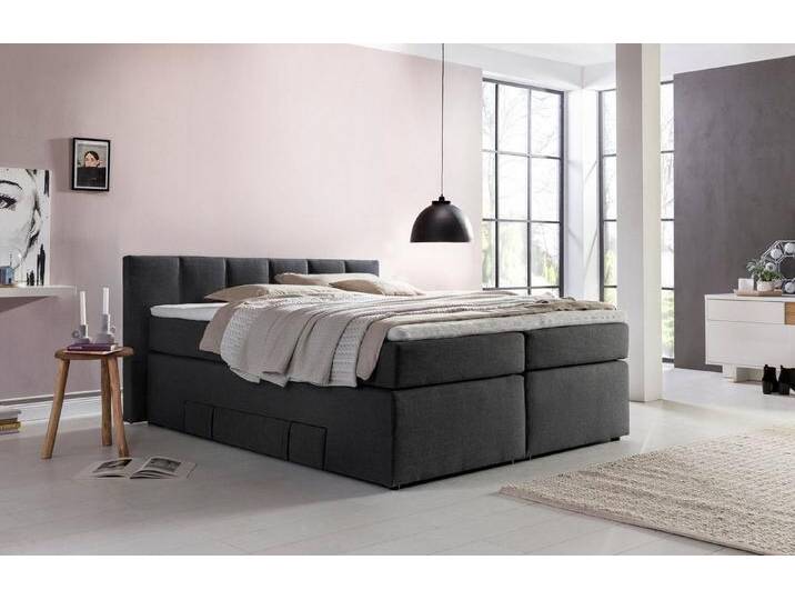 Möbelfreude Boxspringbett Boxspringbett Beatrice 180x200 cm Anthrazit H2/H3, 180 x 200 cm Anthrazit H2/H3, 7-Zonen-Taschenfederkern Matratze + Vis, grau von OTTO