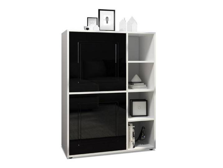 Möbelhandel Klipenstein Highboard NOAH V1, Kommode Schrank Landhaus, Korpus Weiß matt, schwarz, Schwarz Hochglanz von OTTO