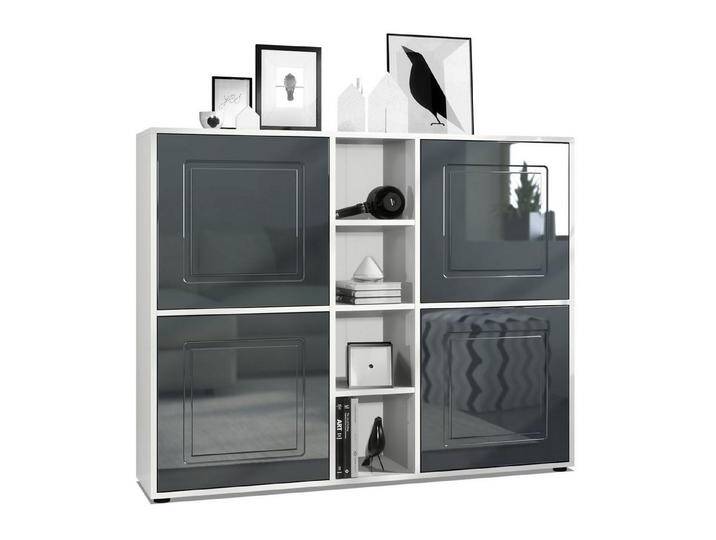 Möbelhandel Klipenstein Highboard NOAH V3, Kommode Schrank Landhaus, Korpus Weiß matt, grau, Grau Hochglanz von OTTO