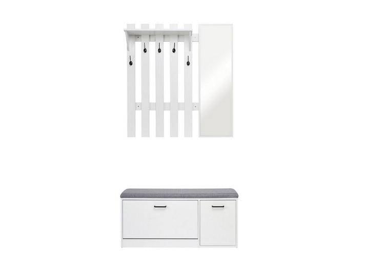 Mondeer Garderoben-Set (2-St), Garderobe mit Schuhbank, Garderobenpaneel mit Spiegel und 5 Haken, weiß, Weiß-100x46.5x30, Weiß von OTTO