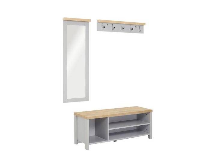Mondeer Garderoben-Set Flurmöbel-Set, (3-St),Schuhbank Wandspiegel und Wandgarderobe, Grau+Natur, grau von OTTO