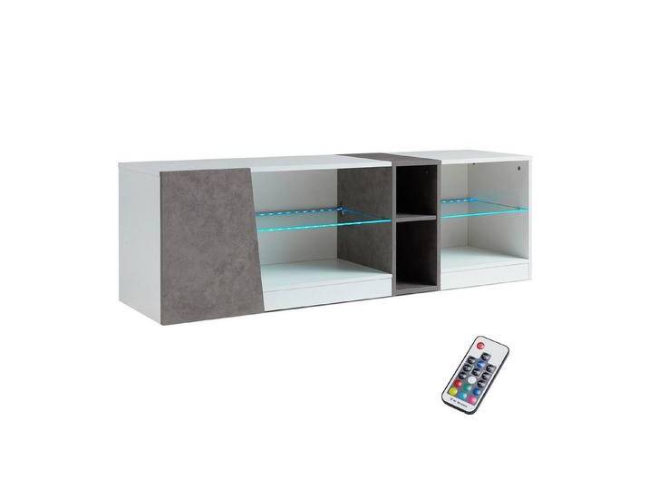 Mondeer Lowboard LED TV-Schrank, Breite 140cm mit 5 offenen Fächern und 1 Tür, Weiß und Grau, grau, Weiß und Grau von OTTO