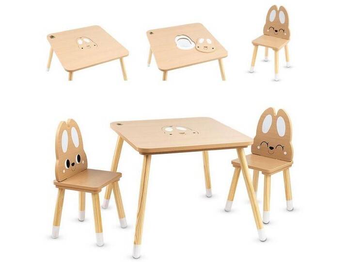 Moni Kindertisch Kinder Tischset 2 Stühle Hase, aus Holz Stauraum Kindersitzgruppe ab 3 Jahre, braun von OTTO