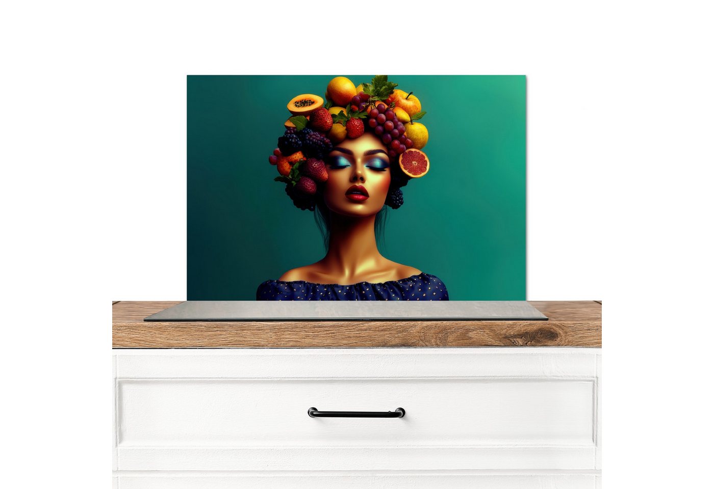 MuchoWow Küchenrückwand Frau - Kapuzenoberteil - Tropisch - Obst - Weintrauben, (1-tlg), Spritzschutz Küchenrückwand, Wandschutz, 60x30 cm von MuchoWow