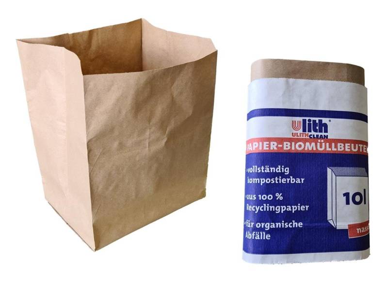 Ulith Müllbeutel Papier-Biobeutel 10 Liter, Zubehör für Bio Müll, Abfallbeutel Mülltüte Tüte Beutel Bag Sack Säcke Abfalltüte von Ulith