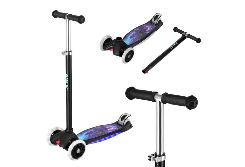 NILS FUN Tretroller Kinderroller LED Galaxy schwarz Junior Scooter, Reifen mit LED-Hintergrundbeleuchtung von NILS FUN