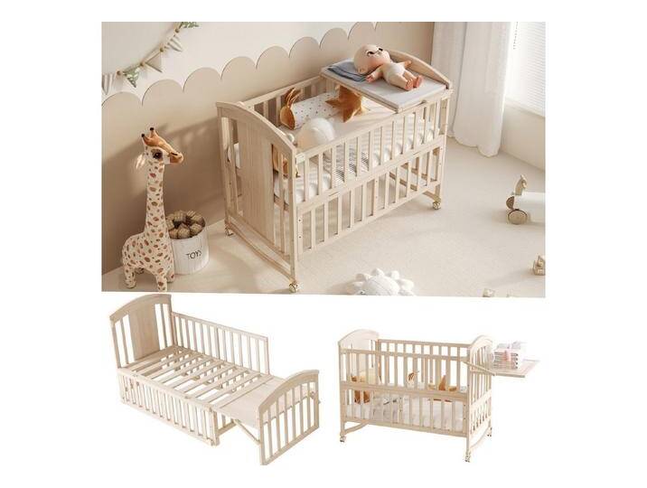 OKWISH Babybett Holz-Babynetzbett mit Wickeltisch, um 40cm verlängerbar, 1-tlg., klappbarem Ablagerack, ohne Matratze von OTTO