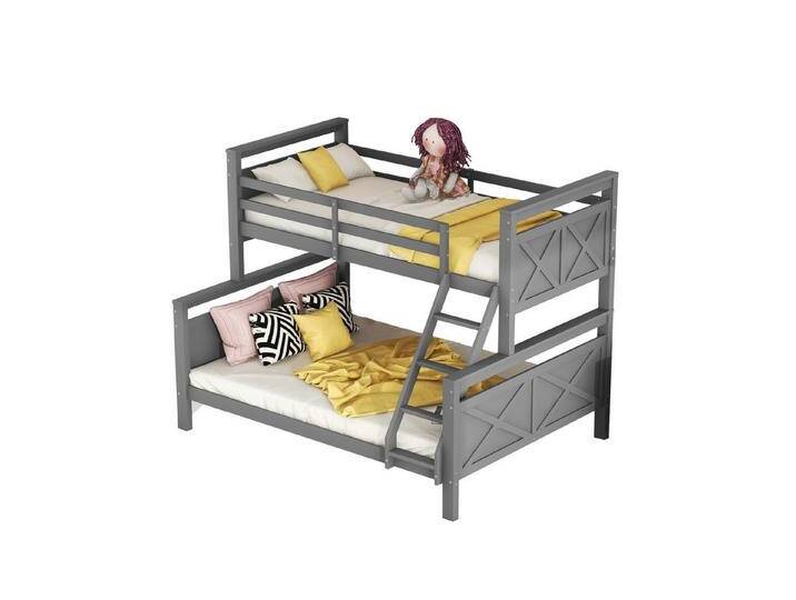 OKWISH Bett Etagenbett, Holzbett für Kinder 90(140)x200cm (mit Leiter und Sicherheitsgeländer, umbaubar in 2 getrennte Betten), Ohne Matratze, grau von OTTO