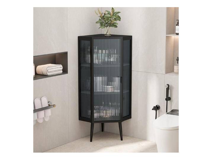 OKWISH Eckschrank Eckregal Eck-Unterschrank (mit 3 Etagen und Glas-Türen, Robuster Aufbewahrungsschrank, 56CM), schwarz von OTTO