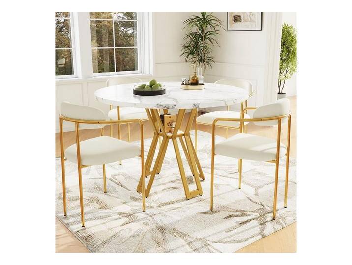 OKWISH Essgruppe Esstisch mit 4 Stühlen, (5-teiliges Esstisch-Set, 100 cm runder Tisch, goldene Metallbeine, weiße Marmoroptik, stabil und pflegeleicht – Ideal für Esszimmer OKWISH Essgruppe Esstisch mit 4 Stühlen, (5-teiliges Esstisch-Set, 100 cm runder Tisch, goldene Metallbeine, weiße Marmoroptik, stabil und pflegeleicht – Ideal für Esszimmer von OTTO