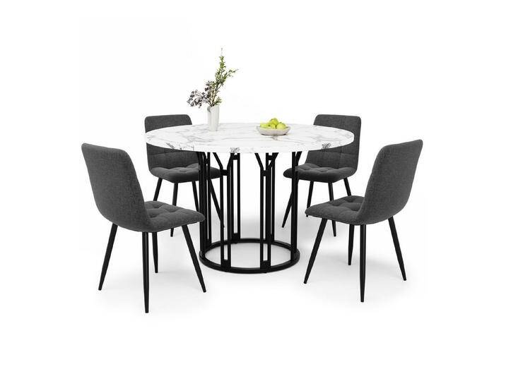 OKWISH Essgruppe Moderne Esstisch,mit Marmoroptik,Esszimmer-Set, (Esstisch-Set 5-teilig mit Marmorplatte und Leinenbezug, runder Tisch (100x100 cm) mit 4 ergonomischen Stühlen von OTTO