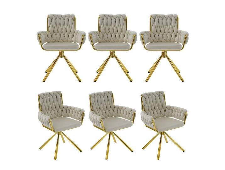 OKWISH Esszimmerstuhl Einzelner luxuriöser Wohn- und Schlafzimmer-Drehstuhl (6 St), Freizeit-Drehstuhl mit vier Stützbeinen aus Metall, beige, 6 St. von OTTO