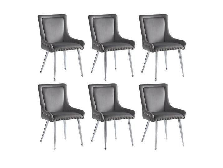 OKWISH Esszimmerstuhl Loungesessel,Kosmetikstuhl,Esszimmerstuhl (Luxuriöse Samt-Esszimmerstühle (6er Set) – Ergonomisches Design, Versilberte Eisenbeine, Verstellbare Füße, Grau – Stilvolle Stühle für Esszimmer und Büro, Komfort für hohe Ansprüche, 6 St), grau von OTTO