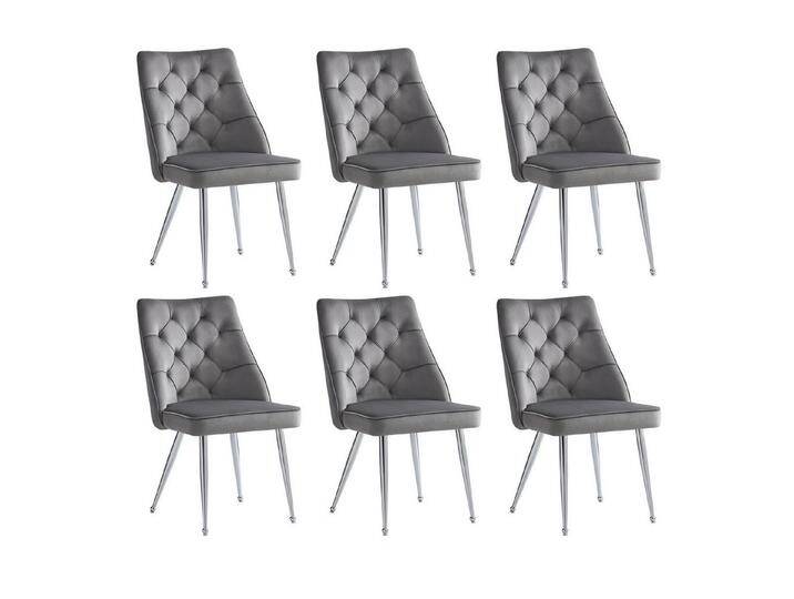 OKWISH Esszimmerstuhl Loungesessel,Kosmetikstuhl,Esszimmerstuhl (Luxus Samt-Esszimmerstühle (6er Set) mit Ergonomischer Rückenlehne, Versilberten Eisenbeinen und Verstellbaren Füßen., 6 St), grau von OTTO