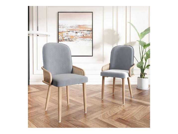 OKWISH Esszimmerstuhl Polsterstühle (2 St), 2er Set Polsterstühle Rattan Wohnzimmestuhl mit Armlehnen, Metallbeine, grau von OTTO