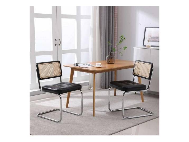 OKWISH Esszimmerstuhl Polsterstuhl Küchenstuhl (Akzentstühle Rattan Esszimmerstühle Set von 2), gepolsterte getuftete Kunstleder, schwarz, Schwarz von OTTO