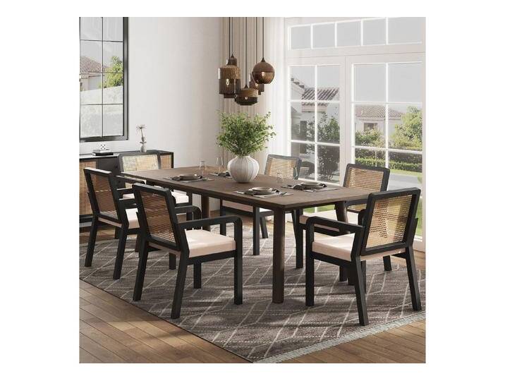 OKWISH Esszimmerstuhl Velours-Stuhl mit Rattan-Rückenlehne (Ergonomischem Design – Verstellbare Füße., 6 St), Velours-Stoff, 6 St., Schwarz von OTTO