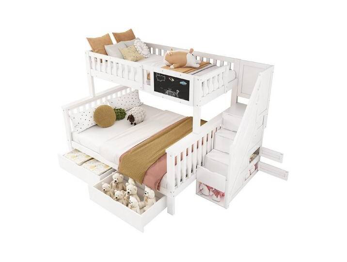 OKWISH Etagenbett Kinderbett, Jugendbett, Multifunktionales Bett, mit Tafel Treppe Schubladen 90x200cm+140x200cm, Weiß OKWISH Etagenbett Kinderbett, Jugendbett, Multifunktionales Bett, mit Tafel Treppe Schubladen 90x200cm+140x200cm, Weiß von OTTO