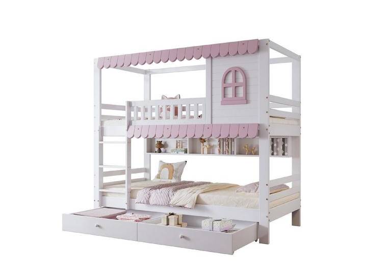 OKWISH Etagenbett Kinderbett,Jugendbett,Doppelbett,mit zwei schubladen (Etagenbett Kinderbett mit Fenster, Sicherheitsgitter, Rosa Traufe, Offenes Regal, Stauraum mit Schubladen. OKWISH Etagenbett Kinderbett,Jugendbett,Doppelbett,mit zwei schubladen (Etagenbett Kinderbett mit Fenster, Sicherheitsgitter, Rosa Traufe, Offenes Regal, Stauraum mit Schubladen. von OTTO