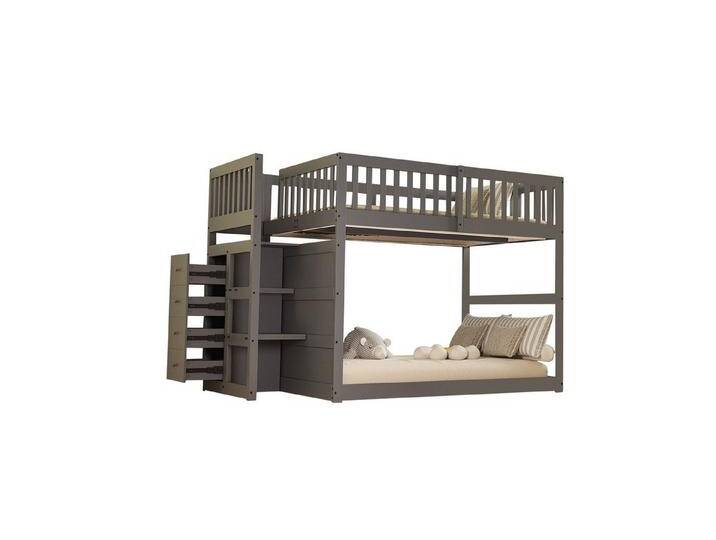 OKWISH Etagenbett Kinderbett Holzbett Gästebett Stauraumbett (mit hohem Zaun und integriertem Staufach, 140x200 cm), ohne Matratze, grau, grau von OTTO