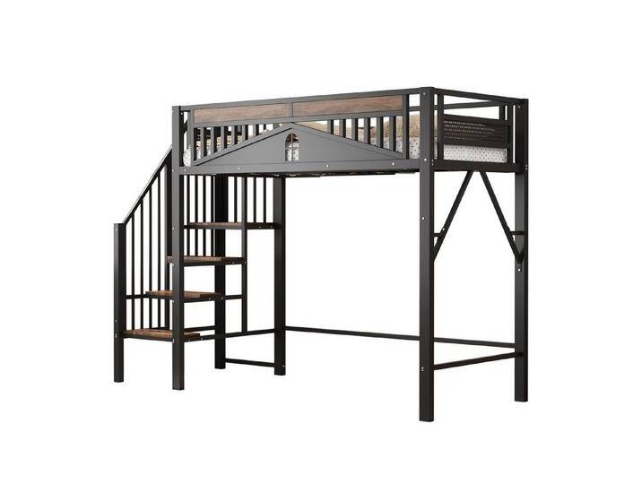 OKWISH Kinderbett Hochbett Einzelbett (90x200 cm mit Fenster-Sicherheitsgitter, Sicherheitsleiter und Stauraum, erhöhten Schlafplatz und funktionalen Stauraum), Inklusive Matratze, schwarz, Stil 2 von OTTO