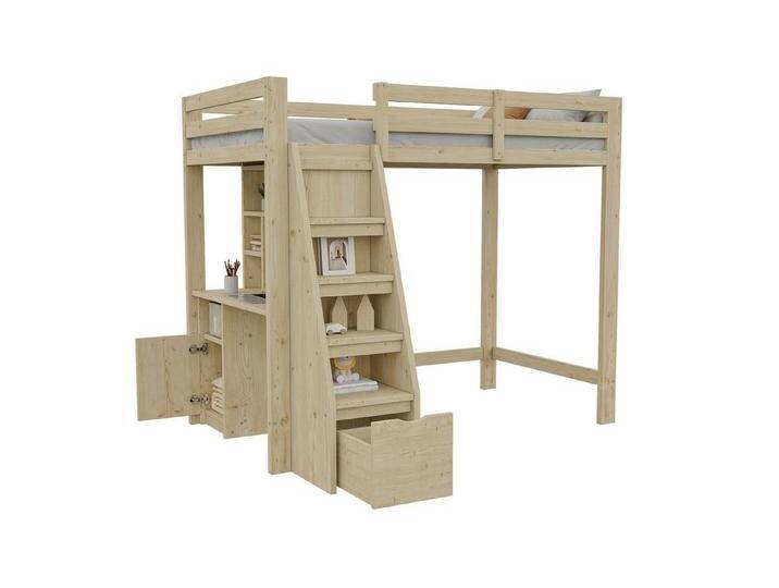 OKWISH Kinderbett Jugendbett Hochbett Stauraumbett Einzelbett (Funktionsbett, mit Arbeitstisch, Regalen & Stauraumtreppe, 90x200 cm), ohne Matratze von OTTO