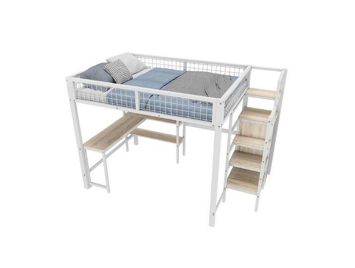 OKWISH Kinderbett Metallbett, Hochbett, Kinderbett, Funktionsbett (aus Metall mit Einbauschrank und Schreibtisch – platzsparende Lösung für Jugend- und Arbeitszimmer, 140x200cm), ohne Matratze von OTTO