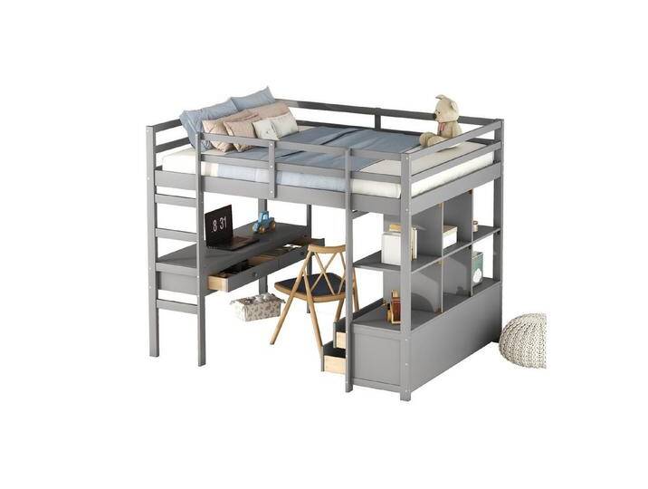 OKWISH Kinderbett mit Schreibtisch, Funktionsbett Stauraumbett Hochbett Jugendbett (Stauraumschubladen & stabiler Kiefernholzkonstruktion, platzsparend für Kinderzimmer, für Arbeiten, Lernen und Schlafen, 140 x 200cm), Ohne Matratze, grau OKWISH Kinderbett mit Schreibtisch, Funktionsbett Stauraumbett Hochbett Jugendbett (Stauraumschubladen & stabiler Kiefernholzkonstruktion, platzsparend für Kinderzimmer, für Arbeiten, Lernen und Schlafen, 140 x 200cm), Ohne Matratze, grau von OTTO
