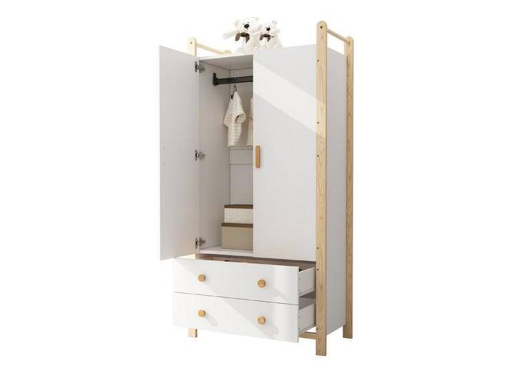 OKWISH Kleiderschrank weißer oder blauer Körper + Kieferrahmen (Flurgarderobe, Highboard, 1-St., mit Kleiderstange, 2 Schubladen) 2-türiger Lagerschrank von OTTO