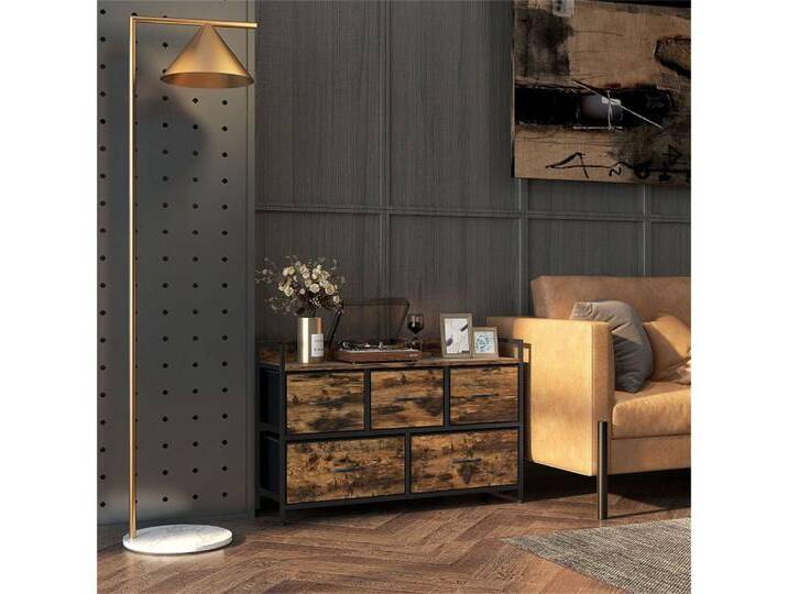 OKWISH Kommode mit Ablage Griffen (Kommode mit 5 faltbaren Stoffschubladen & Ablage – robustes Stahlgestell, rustikales Industrie-Design, 1 St., 29L x 98B x 63H cm), braun von OTTO