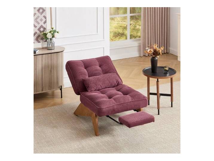 OKWISH Loungesessel Relaxsessel Polsterstuhl (aus Stoff, mit Fußstütze), mit Lendenkissen und Holzbeinen, rot, Weinrot von OTTO