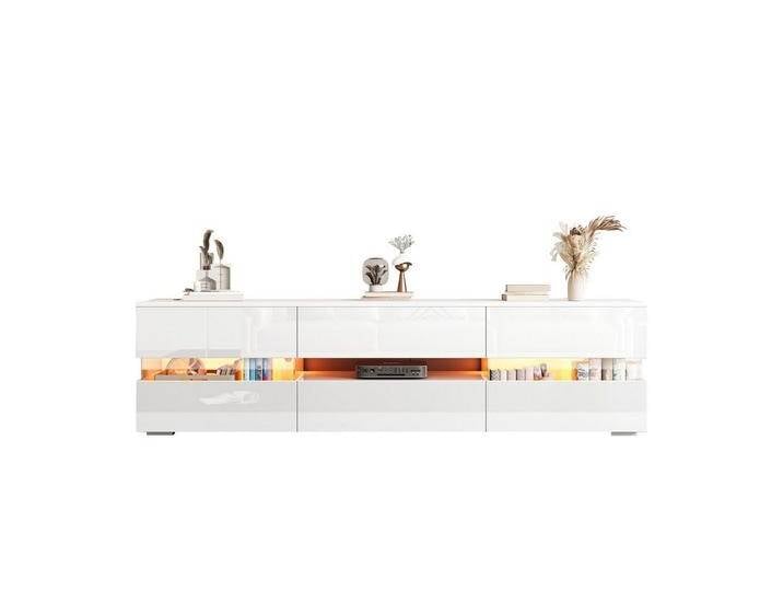 OKWISH Lowboard Fernsehtisch (TV-Ständer, 1 St., 4 Türen, 1 Schublade und offenes Fach), Hochglanz-TV-Schrank mit Acryl-Glaseinsatz und Drucköffnung von OTTO
