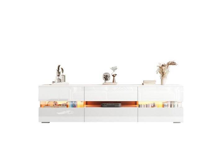 OKWISH Lowboard Fernsehtisch (TV-Ständer, 1 St., 4 Türen, 1 Schublade und offenes Fach), Hochglanz-TV-Schrank mit Acryl-Glaseinsatz und Drucköffnung von OTTO
