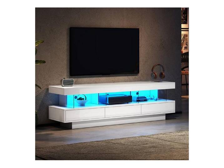 OKWISH Lowboard TV-Schrank mit LED und Schuladen, freistehend (TV-Schrank hochglanz, TV-Board, Fernsehtisch, 1 St., für 70-Zoll-Fernseher), mit Glasablage,160*38*50.5cm von OTTO
