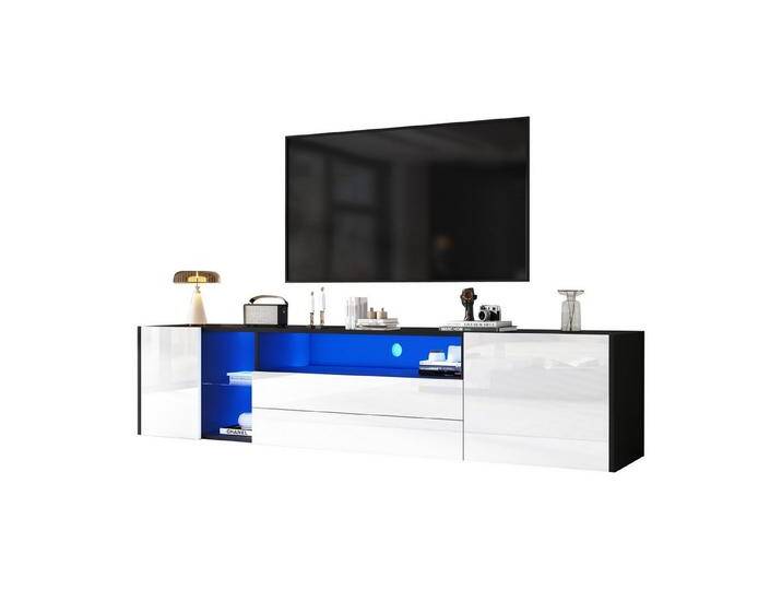 OKWISH Lowboard für 75-Zoll-Fernseher (Fernsehtisch, Wohnzimmermöbel, 1 St., 2 Schubladen und 2 Türen), Hochglanz-LED-TV-Schrank, schwarz von OTTO
