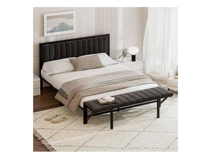 OKWISH Polsterbett Doppelbett Eisenbett Metallbett Funktionsbett mit klappbarer Endbank (Stauraum und stabiler Eisenrahmenkonstruktion, 160x200 cm), ohne Matratze von OTTO