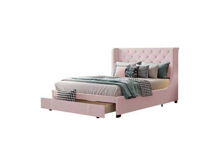 OKWISH Polsterbett Doppelbett mit Lattenrost (Rosa (Matratze nicht im Lieferumfang enthalten), Erwachsenen- und Jugenddoppelbett in Pro-Leinen-Stoff 140x200cm), Keine Federkernmatratze erforderlich von OTTO