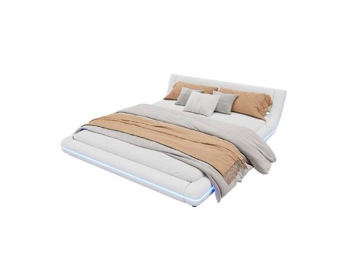 OKWISH Polsterbett Flachbett, Bodenbett, Doppelbett (mit PU-Bezug und LED-Umgebungslicht, 160 x 200 cm), ohne Matratze, weiß, weiß von OTTO