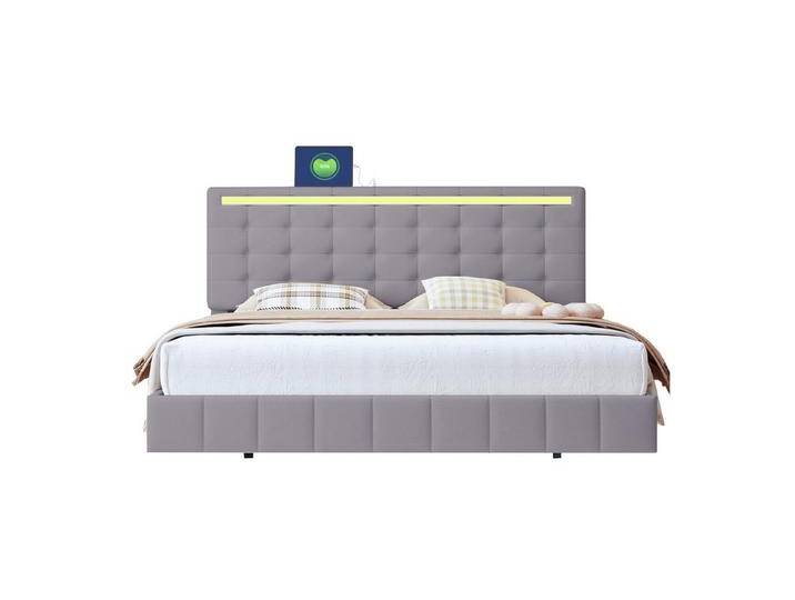 OKWISH Polsterbett Funktionsbett, Doppelbett, Gästebett, gepolsterter Schwebebettrahmen, Ohne Matratze, grau, Grau OKWISH Polsterbett Funktionsbett, Doppelbett, Gästebett, gepolsterter Schwebebettrahmen, Ohne Matratze, grau, Grau von OTTO