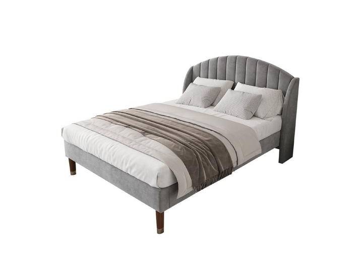 OKWISH Polsterbett Jugendbett Kinder Bett Kinderbett Hausbett gepolsteres Bettgestell (Stahlrahmen mit Holz-Lattenrost Einfache Montage, Grau Doppelbett 140x200 cm ohne Matratze), Samt Bezug weich und hoch Kopfteil Polsterung aus Schaum, grau von OTTO