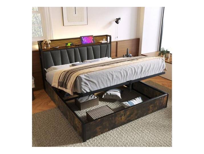 OKWISH Polsterbett Metallbett (mit aufladen USB Ladefunktion Kopfteil und LED-Beleuchtung), 140 x 200 cm ohne Matratze, grau, Ohne-Matratze von OTTO