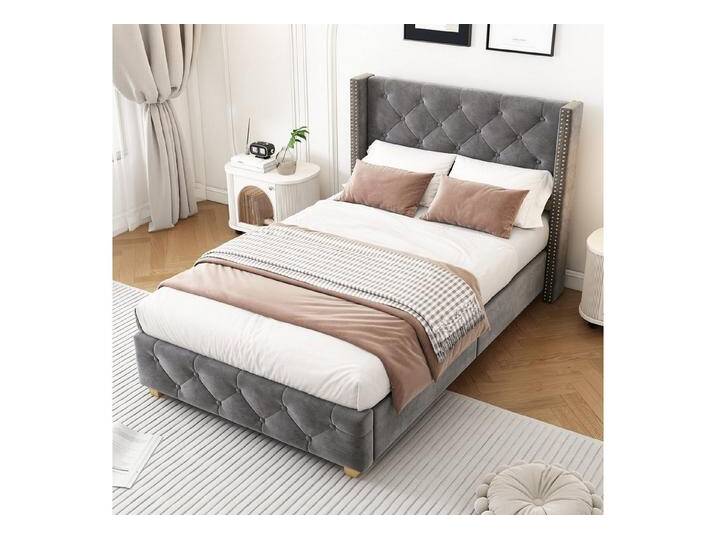 OKWISH Polsterbett Nietenpolsterung, Knopfpolsterung, (2-tlg., 90 x 200 cm), mit Lattenrost und Kopfteil, ohne Matratze, grau, Grau von OTTO