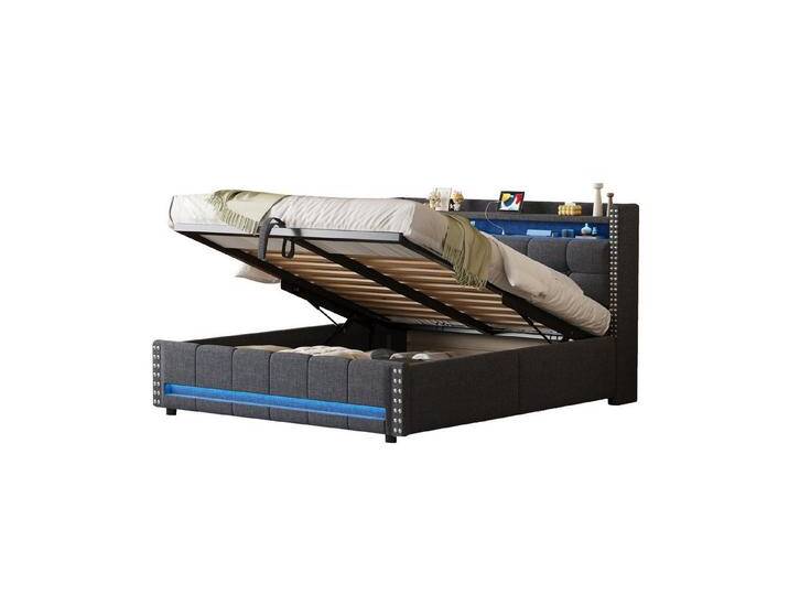 OKWISH Polsterbett Stauraumbett Doppelbett Funktionsbett Jugendbett (Stauraumbett,mit LED-Beleuchtung, USB-Anschluss & Hydraulik-Stauraum, 160 x 200 cm) von OTTO