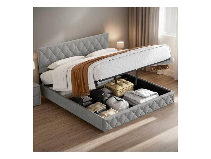 OKWISH Polsterbett Stauraumbett Funktionsbett (Strapazierfähig und schmutzabweisend,elastische Polsterung, 180 x 200 cm mit Lattenrost Inklusive Matratze), Strapazierfähig und schmutzabweisend,elastische Polsterung, grau von OTTO