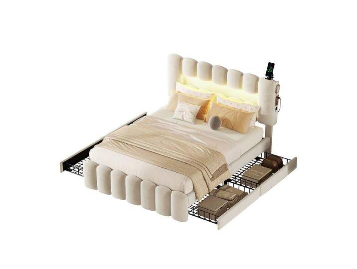 OKWISH Polsterbett mit LED-Lichtleiste mit USB und Stereoanlage, Kinderbett Stauraumbett (mit 4 Schubladen, Funktionsbett Doppelbett Bett, 160 x 200 cm), ohne Matratze von OTTO