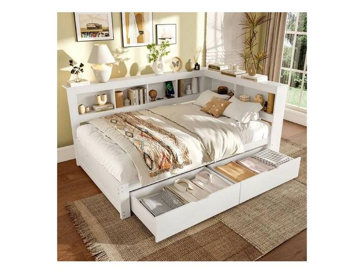OKWISH Schlafsofa Kinderbett, mit Stauraum, USB-Anschlüssen & Steckdose 140x200 cm, ohne Matratze, weiß, ohne Matratze von OTTO